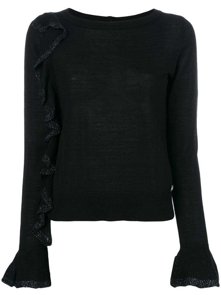 Twin-set Knitted Metallic Ruffle Top - Black