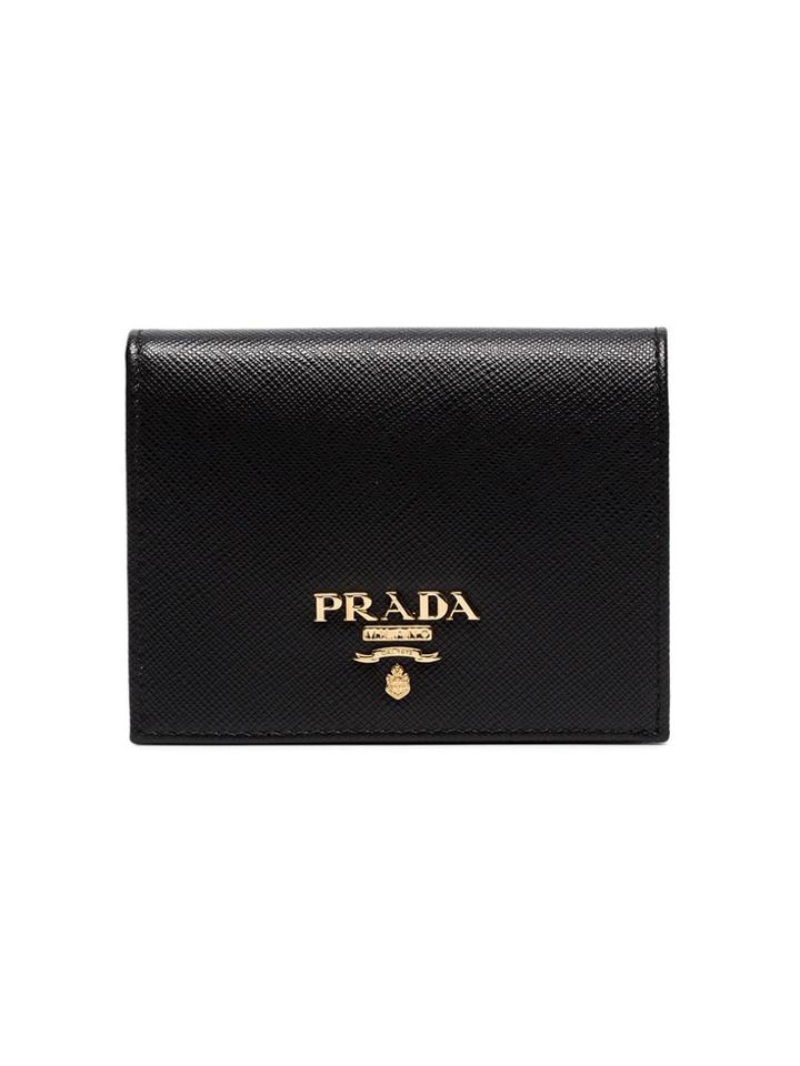 Prada Black Leather Logo Wallet - White