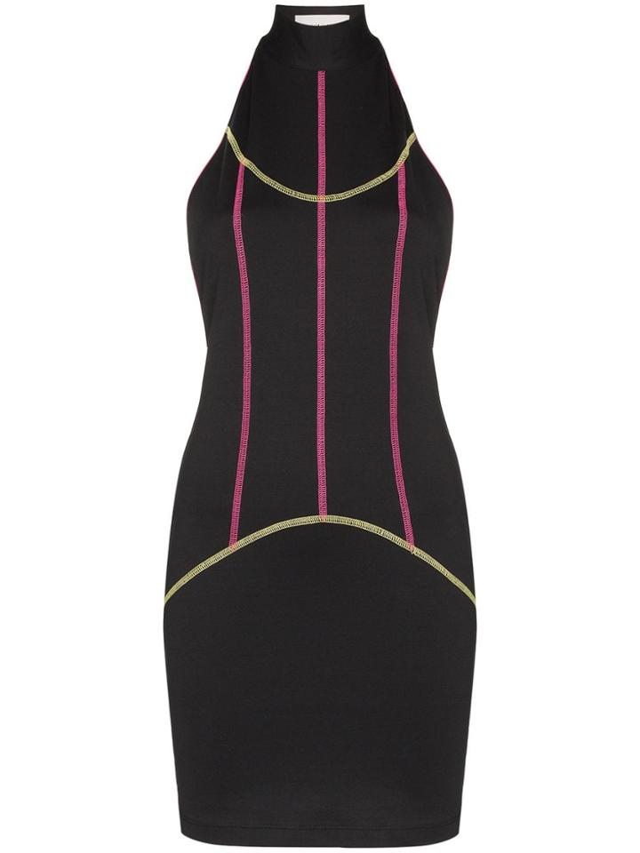 Kirin Contrast-piping Mini Dress - Black