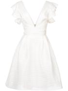 Marchesa Notte Deep V-neck Dress - White