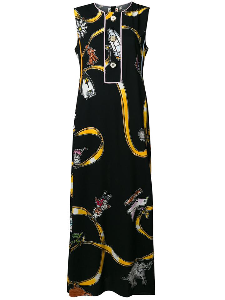 Marni Printed Sleeveless Maxi Dress - Black