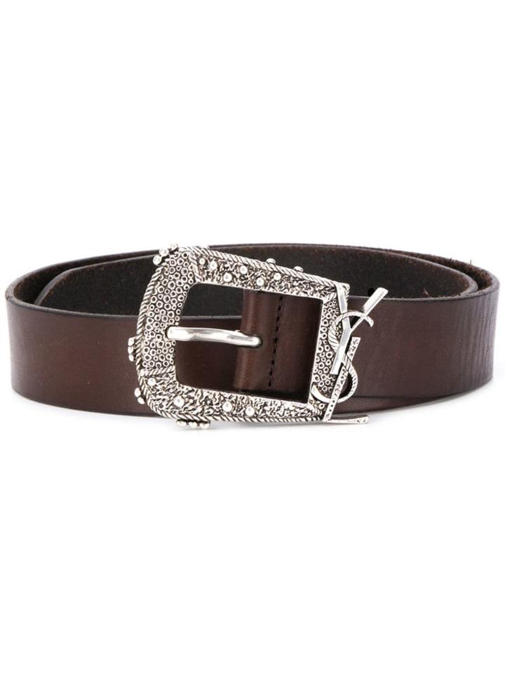 Saint Laurent Cheyenne Monogram Belt - Brown