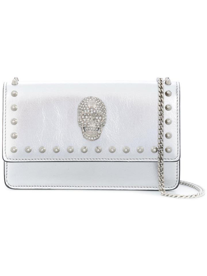 Skull Plaque Shoulder Bag - Men - Leather - One Size, Grey, Leather, Philipp Plein
