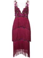 Marchesa Notte Embroidered Fringed Dress - Pink