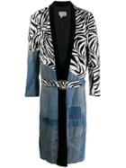 Greg Lauren Contrast Zebra-print Coat - Blue