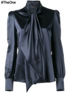 Saint Laurent Neck-tie Blouse, Women's, Size: 42, Blue, Silk