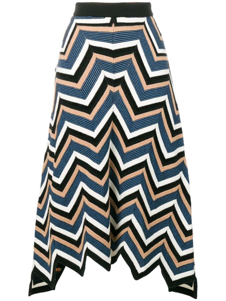 Krizia Geometric Striped Midi Skirt - Black
