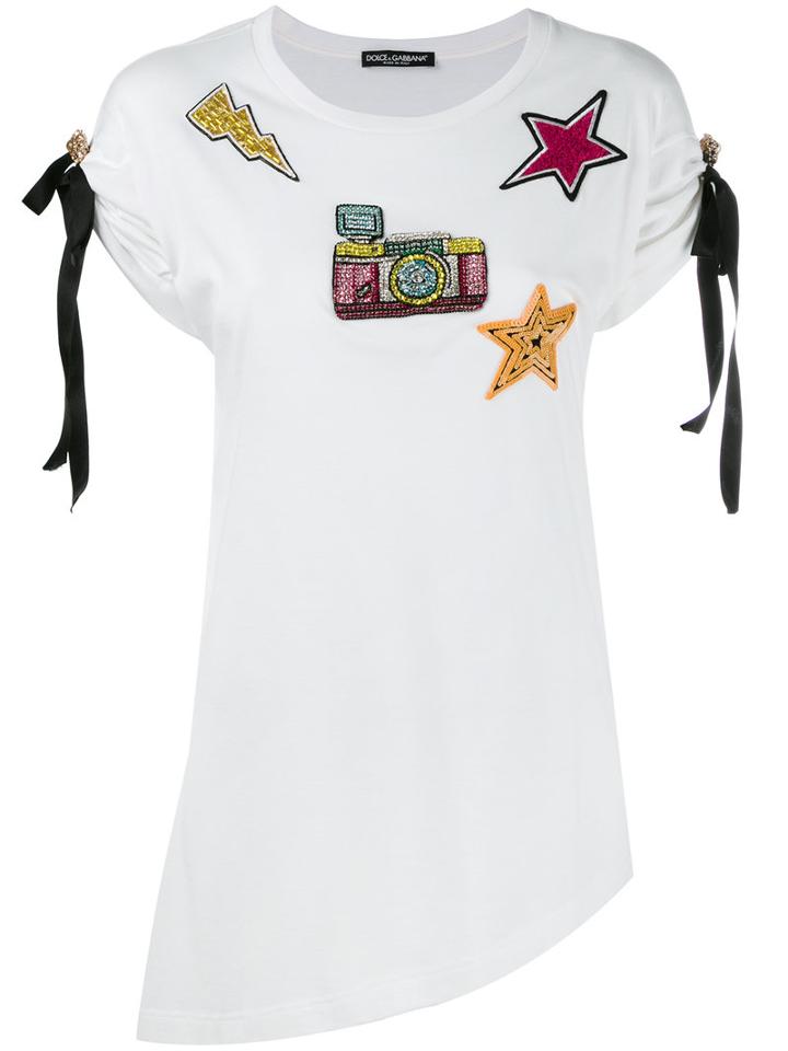Dolce & Gabbana Patch Embroidered T-shirt, Women's, Size: 38, White, Cotton