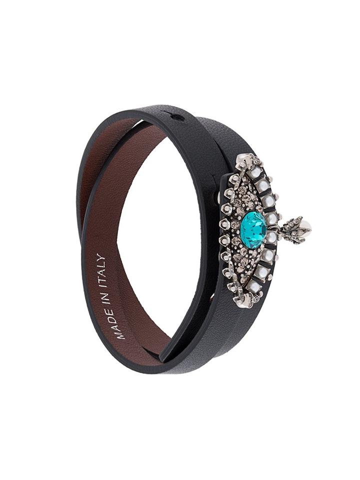 Alexander Mcqueen Jewelled Eye Double Wrap Bracelet, Women's, Black