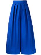 Delpozo Wide Leg Cropped Trousers, Size: 36, Blue, Cotton