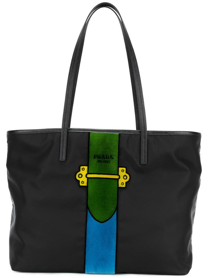 Prada Cahier Trompe L'oeil Tote Bag - Black