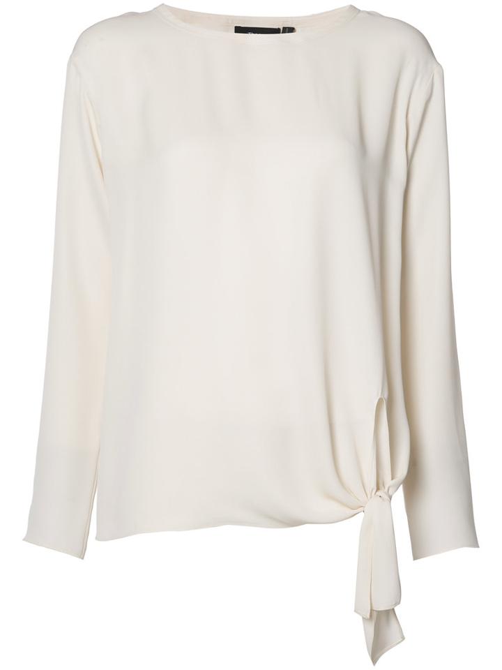 Theory Knotted Hem Blouse, Women's, Size: Xs, White, Silk