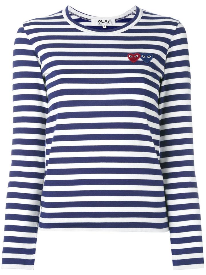Comme Des Garçons Play Striped Longlseeved T-shirt, Women's, Size: Medium, Blue, Cotton