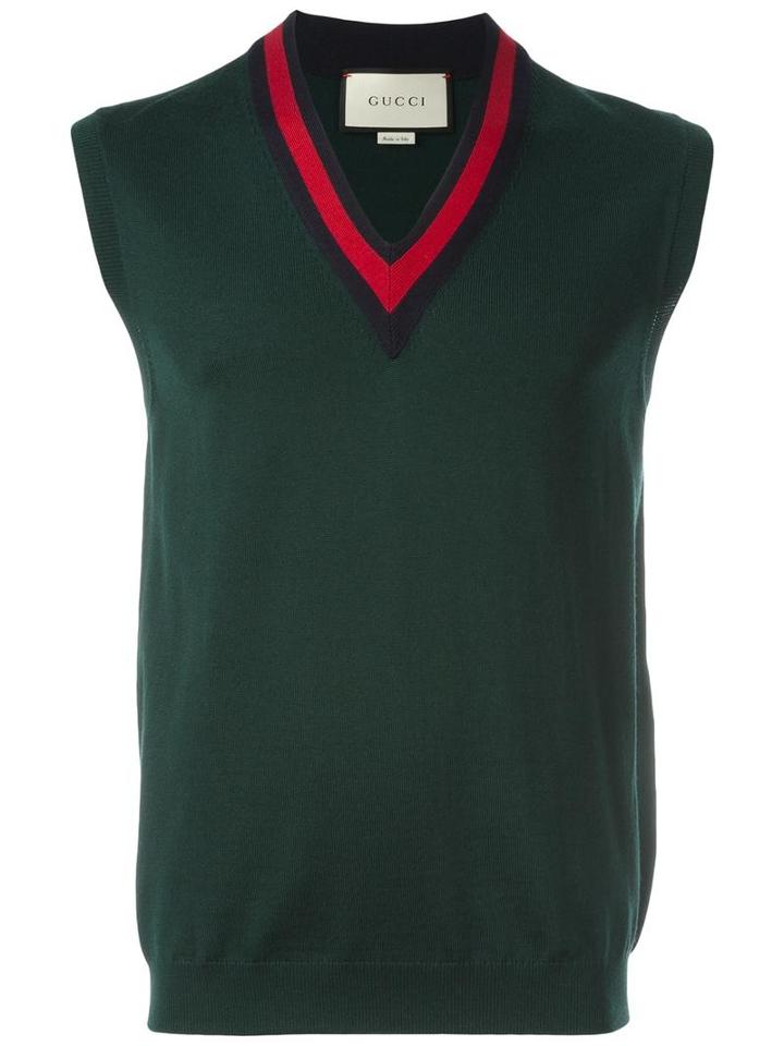 Gucci Web V-neck Sleeveless Jumper, Men's, Size: Small, Green, Wool