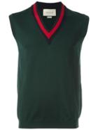 Gucci Web V-neck Sleeveless Jumper, Men's, Size: Small, Green, Wool
