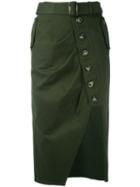 Self-portrait - Asymmetric Buttoned Skirt - Women - Cotton/spandex/elastane - 14, Green, Cotton/spandex/elastane