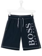 Boss Kids - Logo Print Swim Shorts - Kids - Polyester - 16 Yrs, Blue