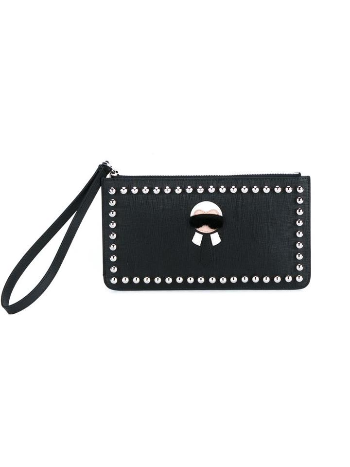 Fendi Leather And Mink Fur Karlito Wristlet Pouch