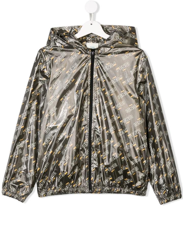 Fendi Kids Teen Logo Print Jacket - Metallic