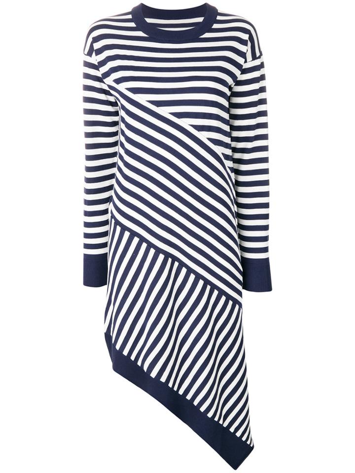 Mm6 Maison Margiela Striped Asymmetric Knitted Dress - Blue
