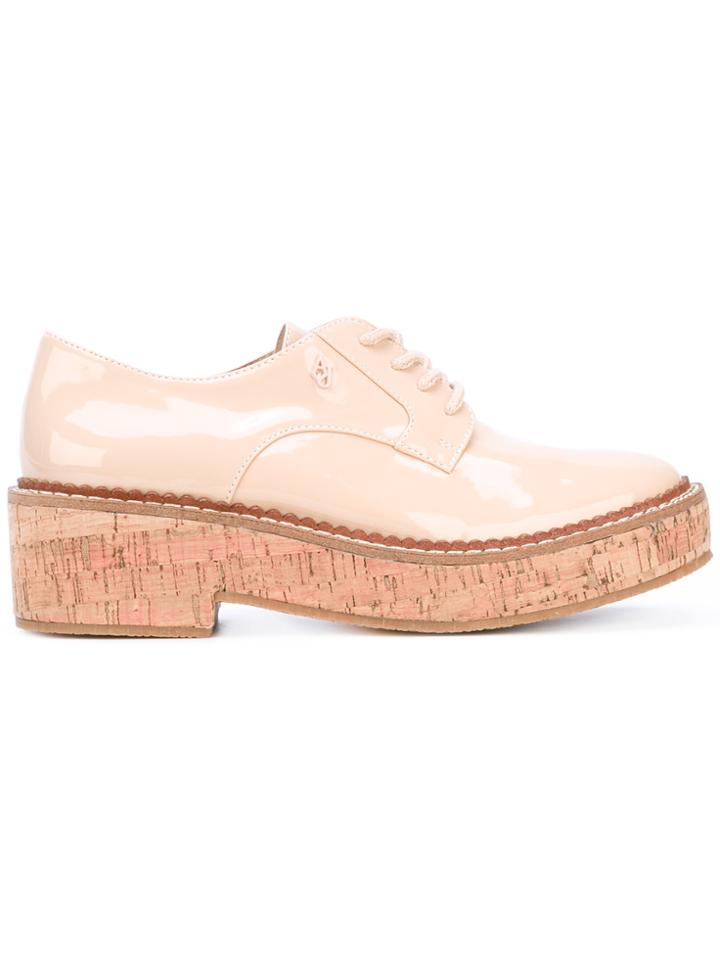 Armani Jeans Patent Platform Lace Up Shoes - Nude & Neutrals
