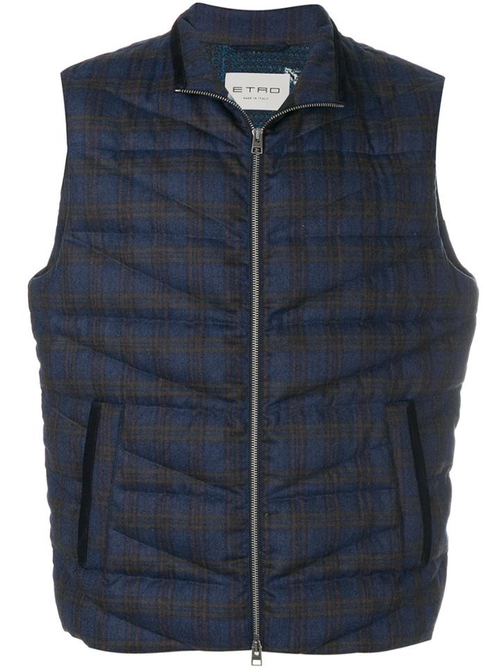 Etro Check Padded Gilet - Blue