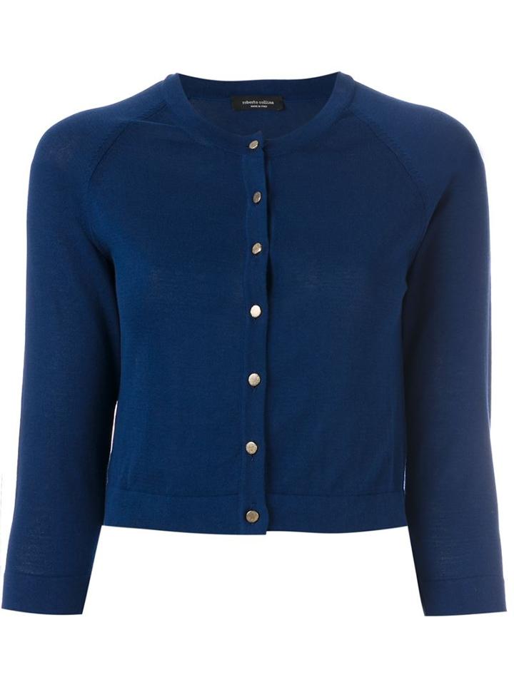 Roberto Collina Crop Cardigan, Women's, Size: Large, Blue, Cotton