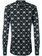 Dolce & Gabbana Crown Print Shirt, Men's, Size: 44, Black, Cotton