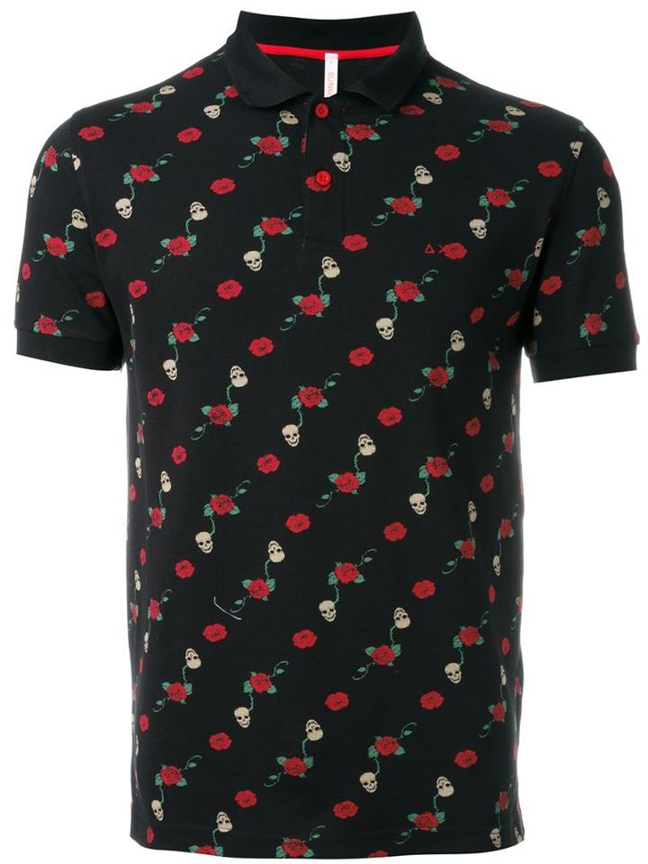 Sun 68 Skull And Rose Pattern 'tatoo' Polo Shirt