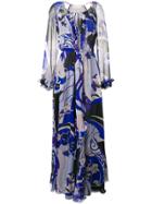 Emilio Pucci Hanami Print Ruffle Front Silk Dress - Blue