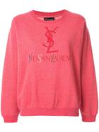 Yves Saint Laurent Vintage Logo Embroidered Sweatshirt - Pink