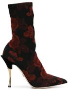Dolce & Gabbana Rose Patterned Sock Boots - Black