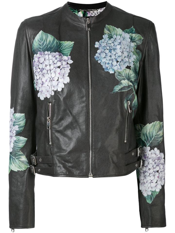 Dolce & Gabbana Hydrangea Print Biker Jacket - Grey