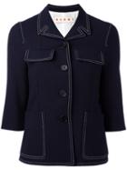 Marni Contrast Stitched Jacket, Women's, Size: 42, Blue, Virgin Wool/cotton/silk