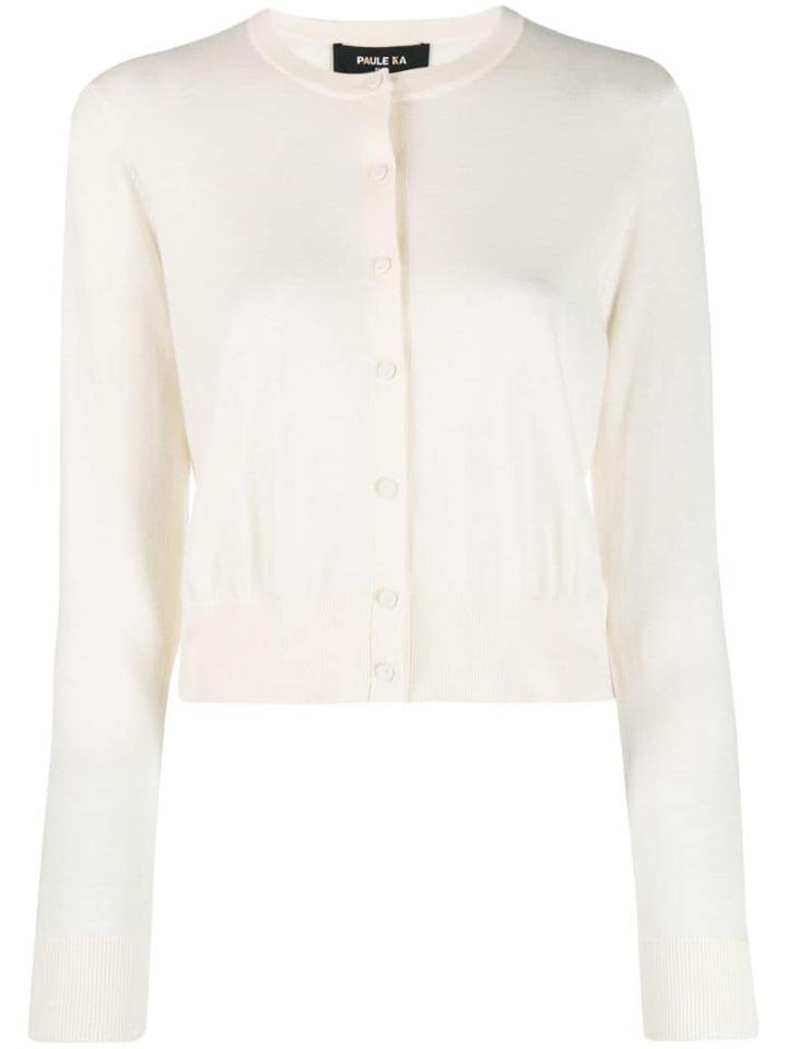 Paule Ka Round Neck Cardigan - White