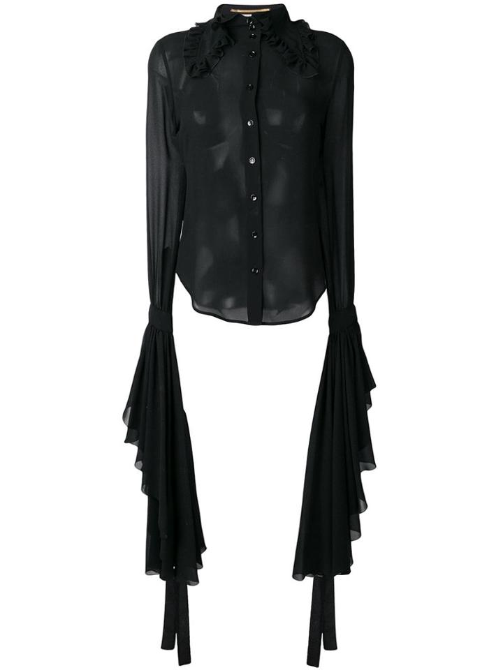 Saint Laurent Sheer Shirt With Dramatic Sleeves - Black