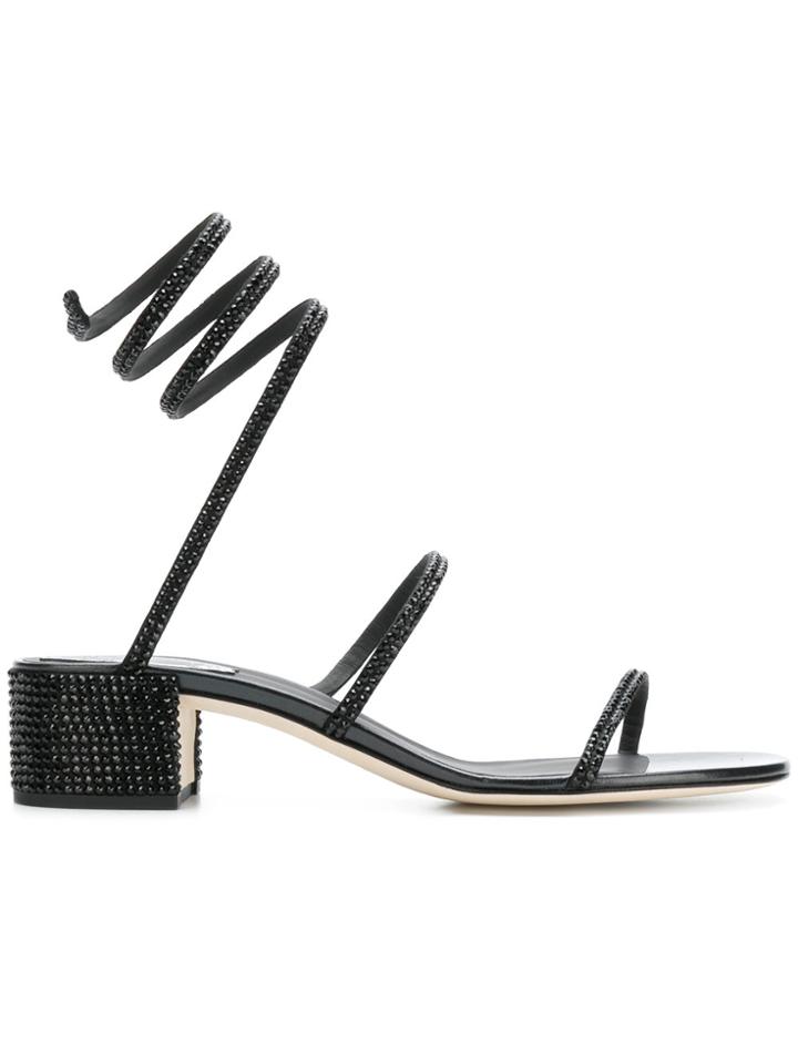 René Caovilla Snake Embellished Sandals - Black