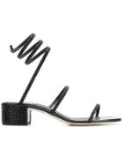 René Caovilla Snake Embellished Sandals - Black
