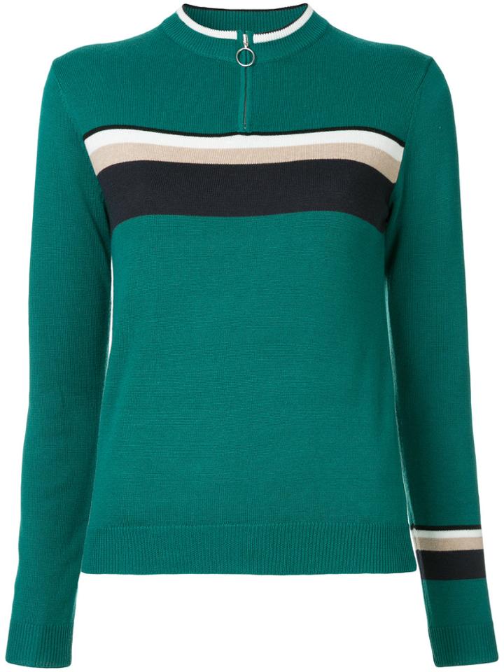 Guild Prime Zipped Contrast Stripe Jumper - Green