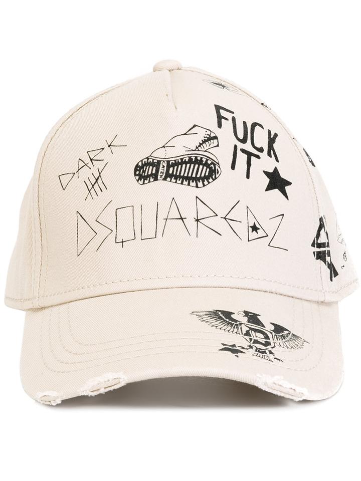 Dsquared2 Punk Doodle Cap, Men's, Nude/neutrals, Cotton