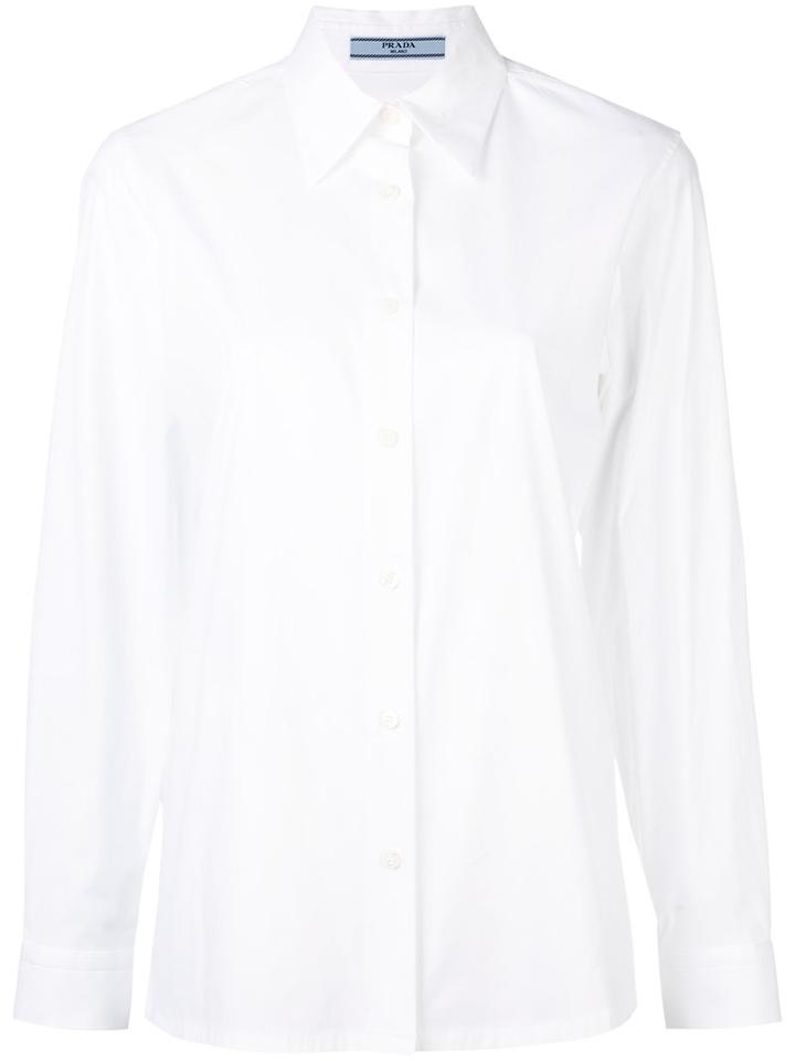 Prada Plain Shirt, Women's, Size: 38, White, Cotton/polyamide/spandex/elastane