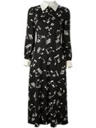 Saint Laurent 70's Printed Midi Dress, Women's, Size: 40, Black, Viscose/silk