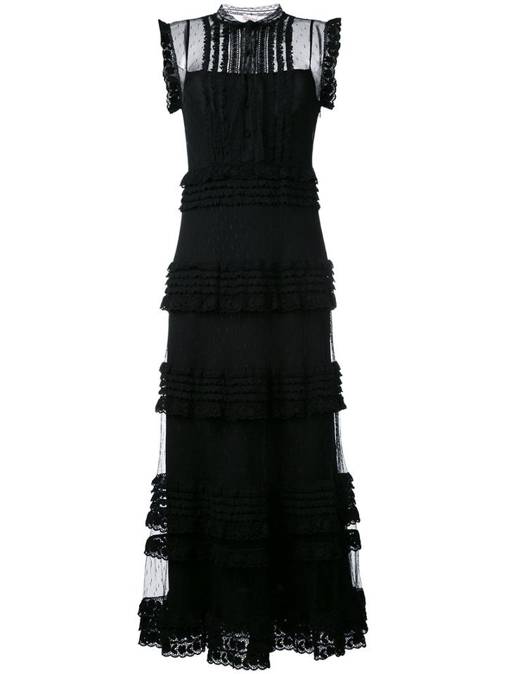 Red Valentino Lace-detail Ruffle Maxi Dress, Women's, Size: 44, Black, Cotton/polyamide/polyester
