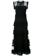 Red Valentino Lace-detail Ruffle Maxi Dress, Women's, Size: 44, Black, Cotton/polyamide/polyester
