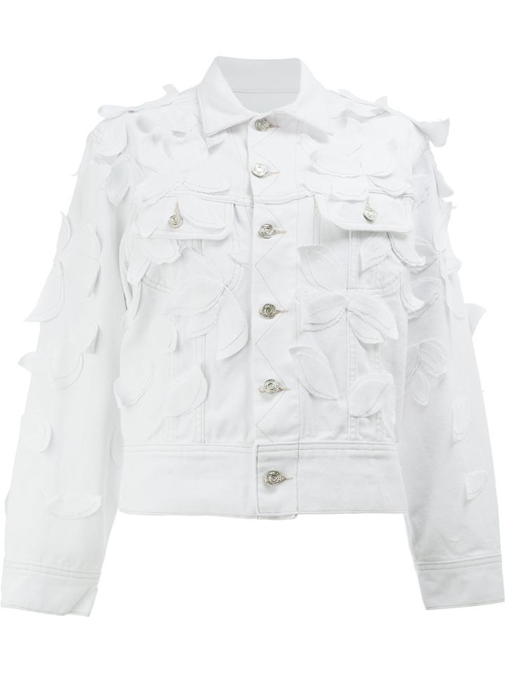 Oscar De La Renta Appliqué Leaf Denim Jacket - White