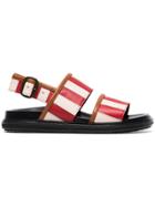 Marni Red And White Striped Leather Sandals