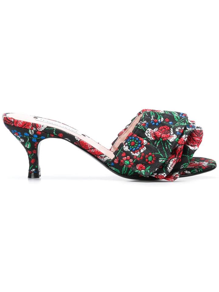 Leandra Medine Ruffle Jacquard Mules - Black