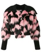 Miu Miu Patchwork Fur And Mohair Cropped Jacket - Black