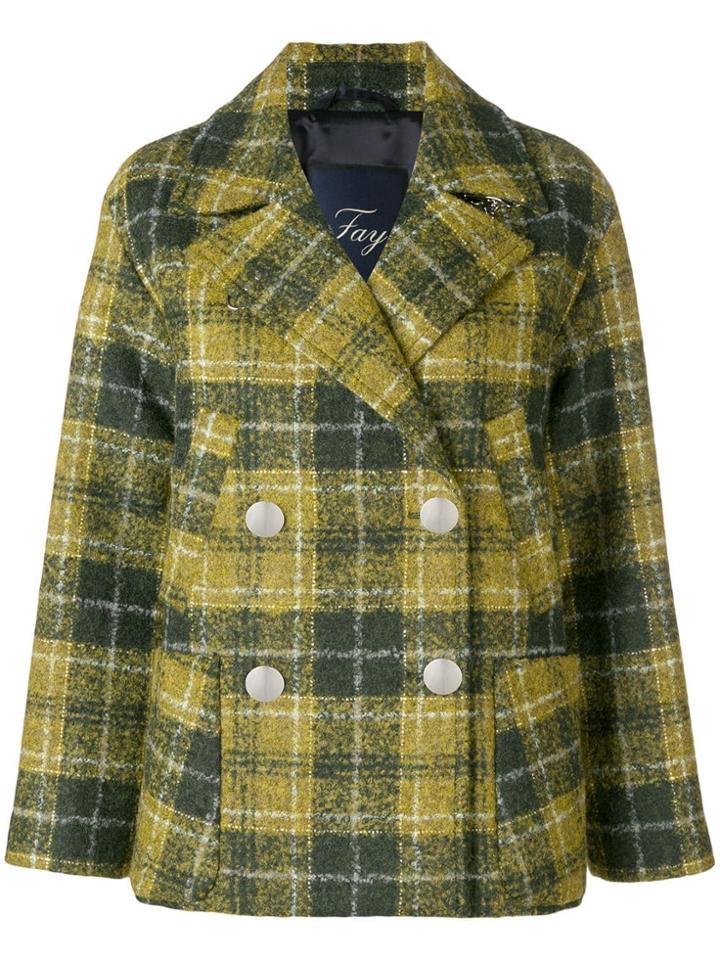 Fay Plaid Peacoat - Green