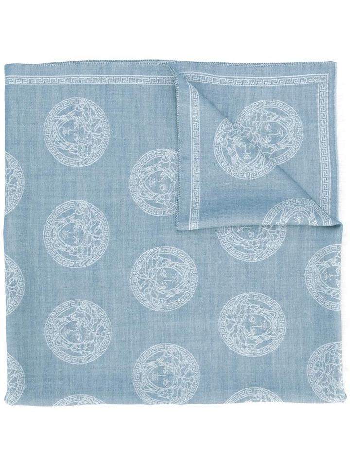 Versace Long Medusa Scarf, Women's, Blue, Wool/silk